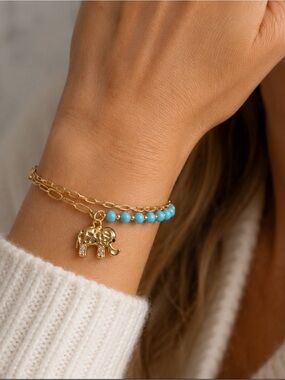 Pretty Bird NEW 18K Gold Plated Elephant Charm Bracelet + FREE Charms